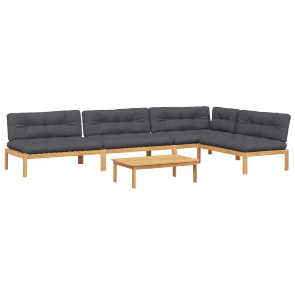 vidaXL Patio Pallet Sofa Set Set of 5 Taupe, Natural Wood Brown