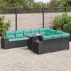 vidaXL 15 Piece Patio Sofa Set with Cushions Black Poly Rattan Acacia