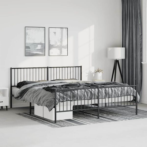 vidaXL Bed Frame Black Powder-Coated Steel King Bed Frame Rectangular