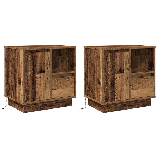 vidaXL Bedside Cabinet 2 pcs Old Wood 19.69 x 13.58 x 19.69 in
