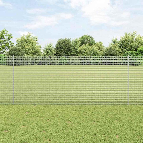 vidaXL Fence with Post Silver 3.28 x 32.81 ft Steel