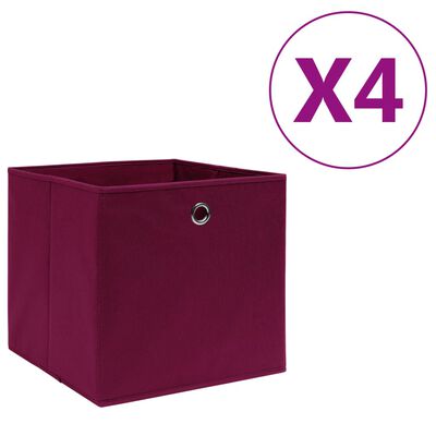 vidaXL Storage Boxes 4 pcs Non-woven Fabric 11"x11"x11" Dark Red