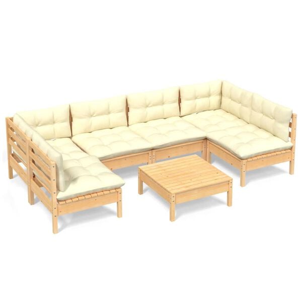 vidaXL Garden Lounge Set Cream Solid pinewood, fabric (100% polyester)