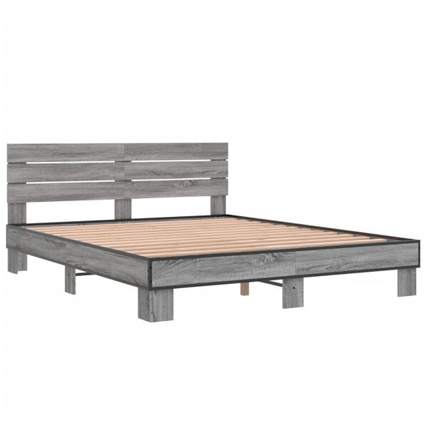vidaXL Bed Frame Gray Sonoma Engineered Wood 63x79 in Modern Bed Frame