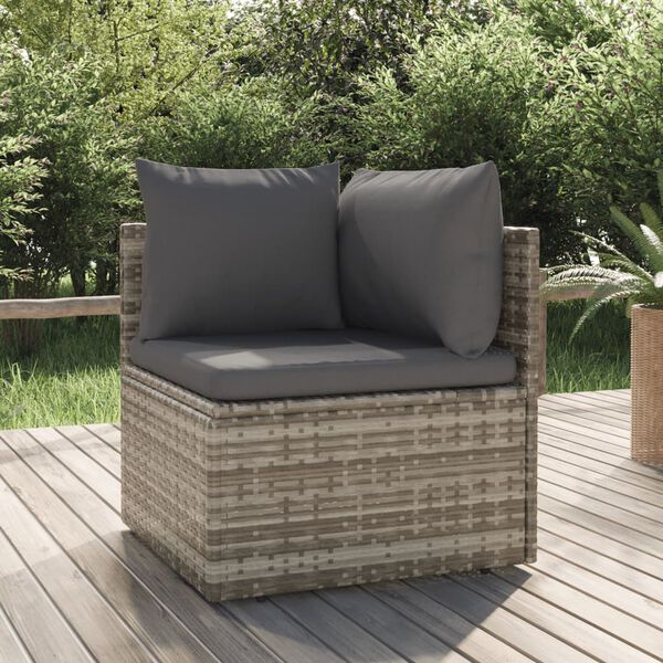 vidaXL Corner Sofa Gray PE rattan, powder-coated steel, polyester, PVC