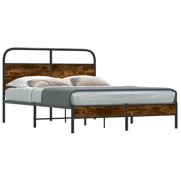 vidaXL Bed Frame Smoked oak Steel, engineered wood Full Bed Frame