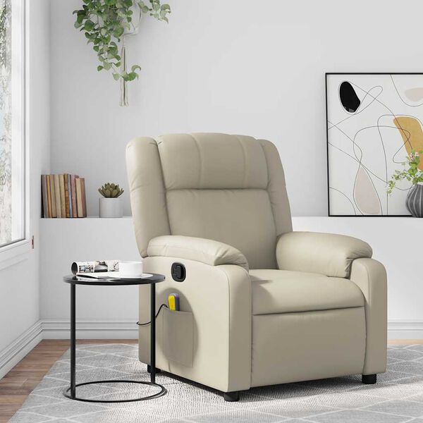 vidaXL Massage Recliner Chair Cream Faux leather, wood, metal, foam