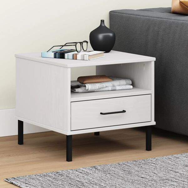 vidaXL Bedside Table White Solid Pine Wood 19.7 x 19.7 x 17.7 in Drawers