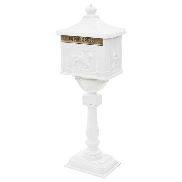 vidaXL Pedestal Letterbox White Cast aluminum Standard Decorative Inlays