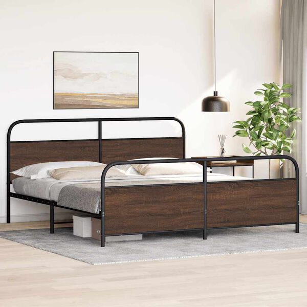 vidaXL Bed Frame Brown oak Steel, Engineered wood Double