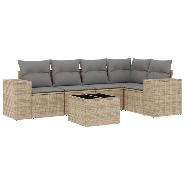 vidaXL Garden Sofa Set Beige PE rattan, powder-coated steel, tempered glass