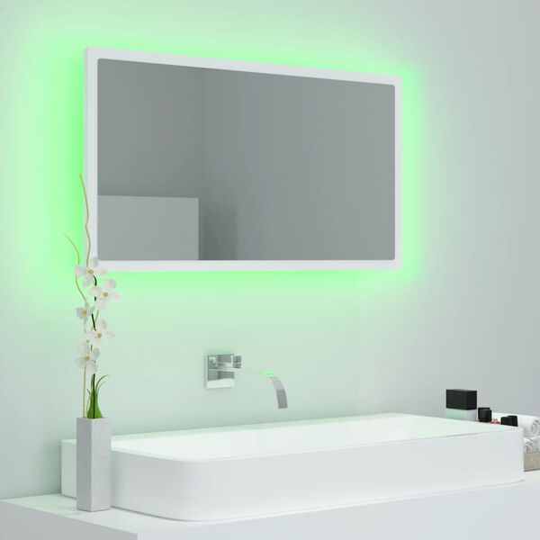 vidaXL Mirror White Engineered wood, acrylic 31.5 x 3.3 x 14.6 in Lights