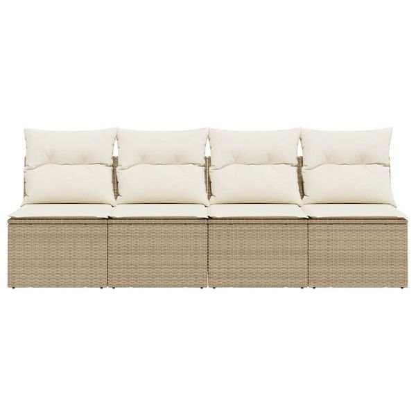 vidaXL Garden Sofa Beige PE Rattan Four-seater Adjustable Feet