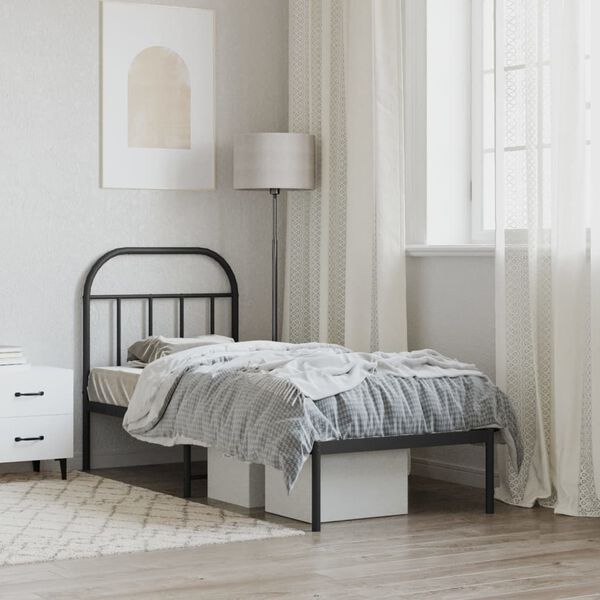 vidaXL Bed Frame Black Powder-Coated Steel Small Single Durable