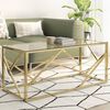 vidaXL Coffee Table Gold Stainless Steel, Tempered Glass Medium