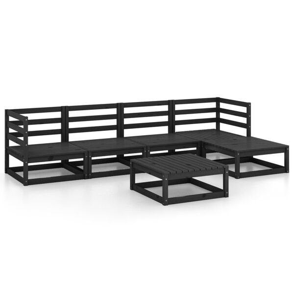 vidaXL Garden Lounge Set Black Solid Pine Wood Medium Modular
