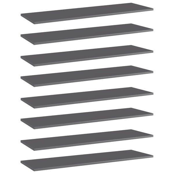 vidaXL Shelf Set of 8 High gloss grey Engineered Wood 39.4x11.8x0.6 in
