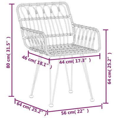 vidaXL Patio Chairs 2 pcs with Armrest Black 22"x25.2"x31.5" PE Rattan