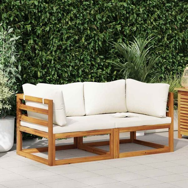 vidaXL Corner Sofa Cream white Solid acacia wood Standard two-seater