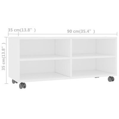 vidaXL TV Cabinet with Castors White 35.4"x13.8"x13.8" Engineered Wood