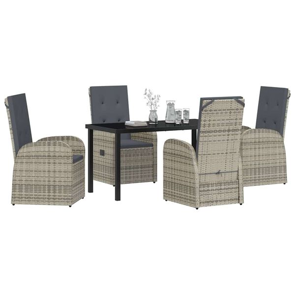vidaXL Garden Dining Set with Cushion 5 pcs Grey Poly Rattan