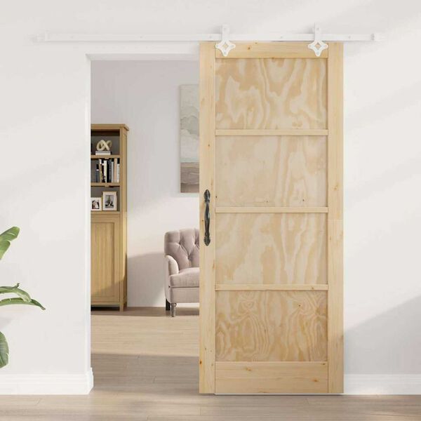 vidaXL Sliding Door Brown 32.68 x 79.53 in Solid Pine Wood