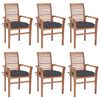 vidaXL Dining Chair Set of 6 Anthracite cushion, Natural Teak