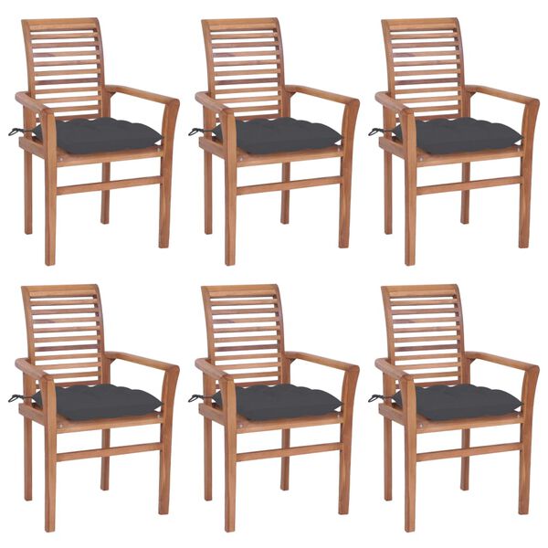 vidaXL Dining Chair Set of 6 Anthracite cushion, Natural Teak