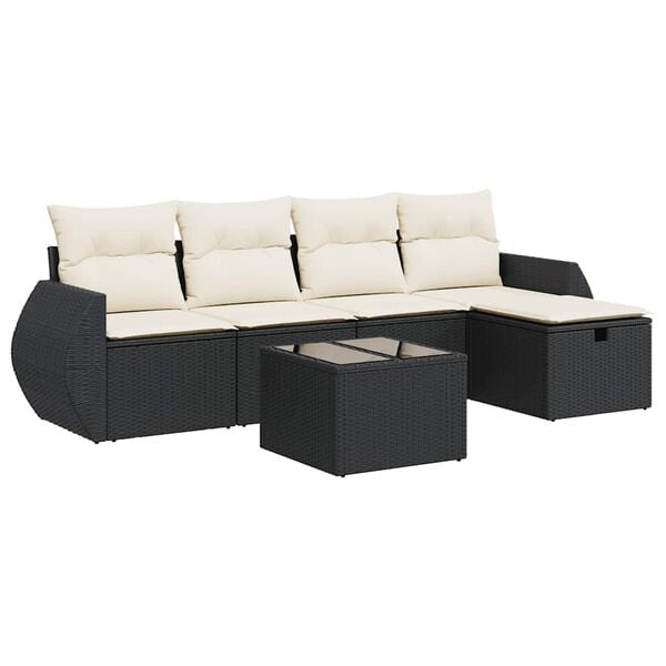 vidaXL Garden Sofa Set Black PE Rattan 5 Piece Set Modular