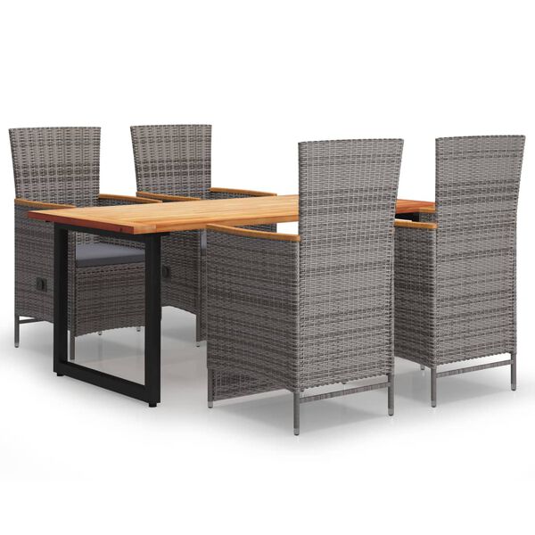 vidaXL 5 Piece Patio Dining Set with Cushions Poly Rattan Gray