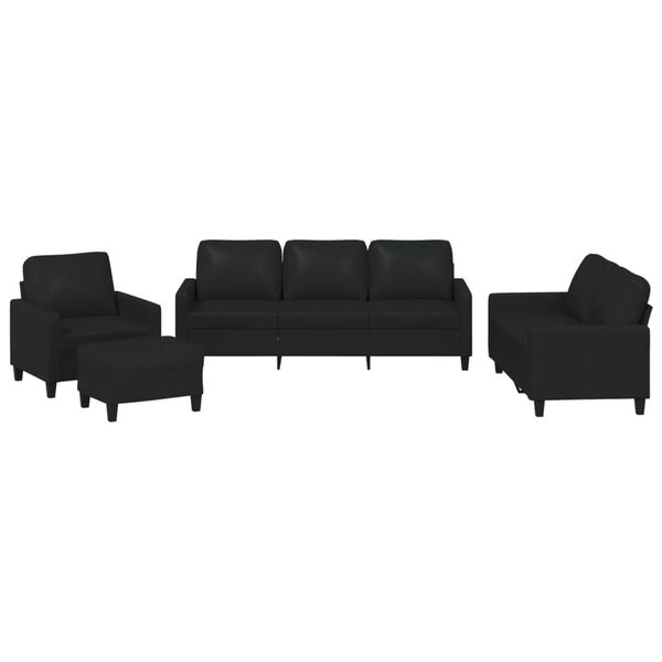 vidaXL Sofa Set Black Faux Leather 4 Piece Sofa Set Sofa Set