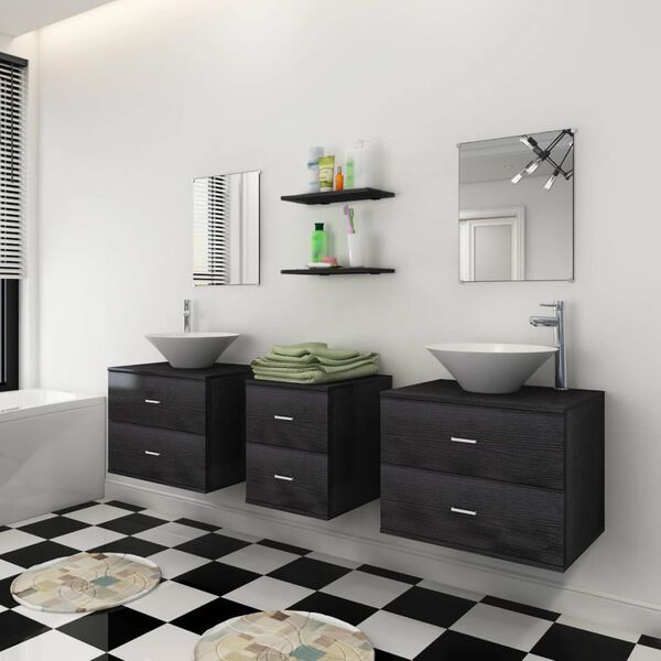 vidaXL Bathroom Cabinet Black, White, Silver