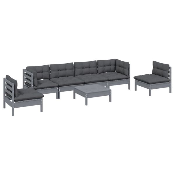 vidaXL Garden Lounge Set Gray Solid pinewood, fabric (100% polyester)