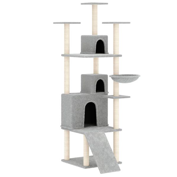 vidaXL Cat Tree Light grey Engineered wood, plush, sisal Large