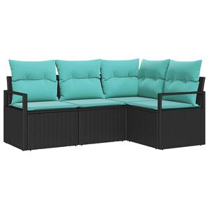vidaXL Garden Sofa Set 4 pcs Black and Turquoise Poly Rattan