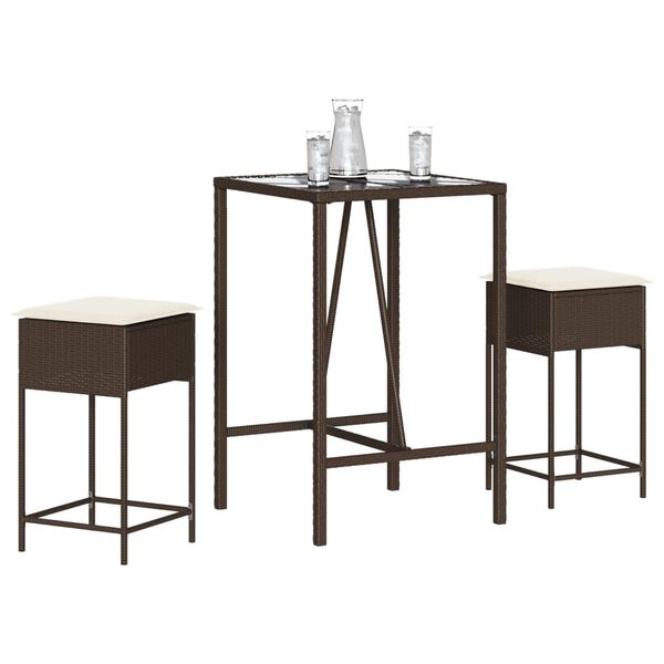 vidaXL Patio Bar Set Set of 2 Brown PE rattan Standard Modern