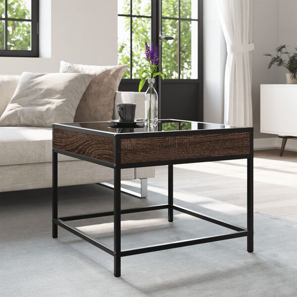 vidaXL Coffee Table Brown oak Engineered wood, glass, metal Medium