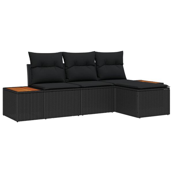 vidaXL Garden Sofa Set with Cushion 4 pcs Black Synthetic: Poly Rattan