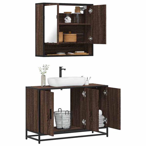 vidaXL Bathroom Furniture Set Brown oak Engineered wood, metal Medium