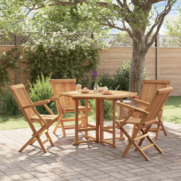 vidaXL Outdoor Dining Set Natural Teak Solid Teak Wood Medium Foldable