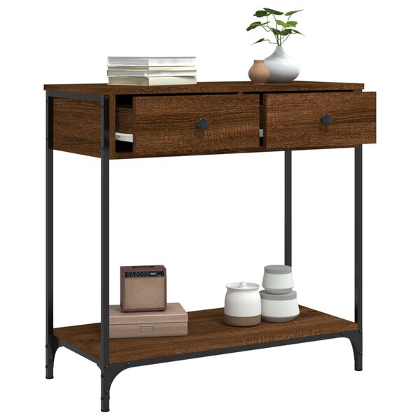 vidaXL Console Table Brown Oak Engineered Wood, Metal Adjustable Feet