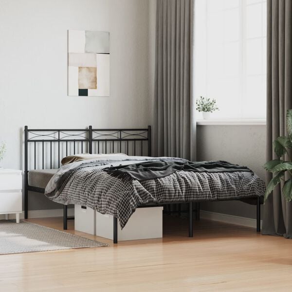 vidaXL Bed Frame Black Powder-Coated Steel Double Modern Bed Frame