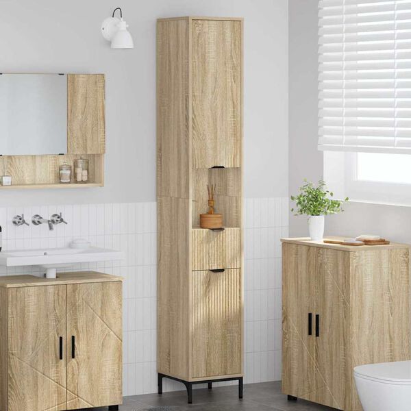 vidaXL Bathroom Cabinet with Door Sonoma Oak 12.40 x 12.99 x 74.80 in