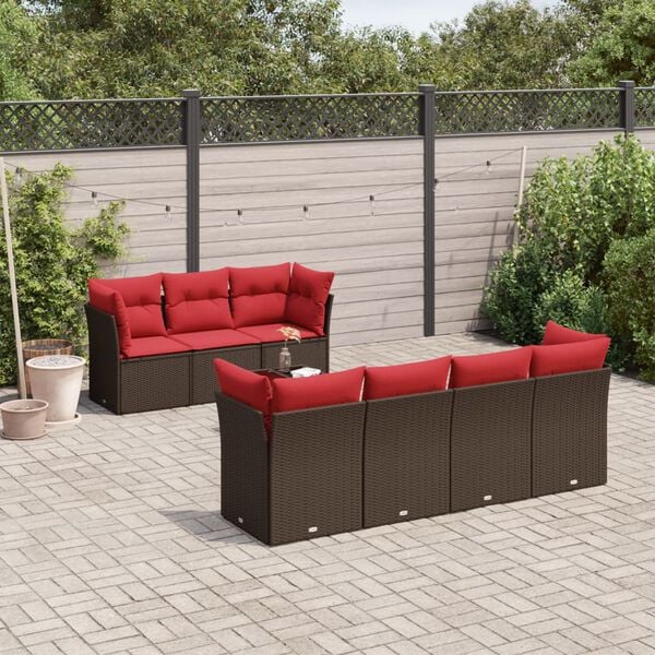 vidaXL 8 Piece Patio Sofa Set with Cushions Brown Poly Rattan