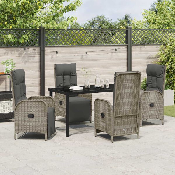 vidaXL Garden Dining Set with Cushion 5 pcs Grey Poly Rattan