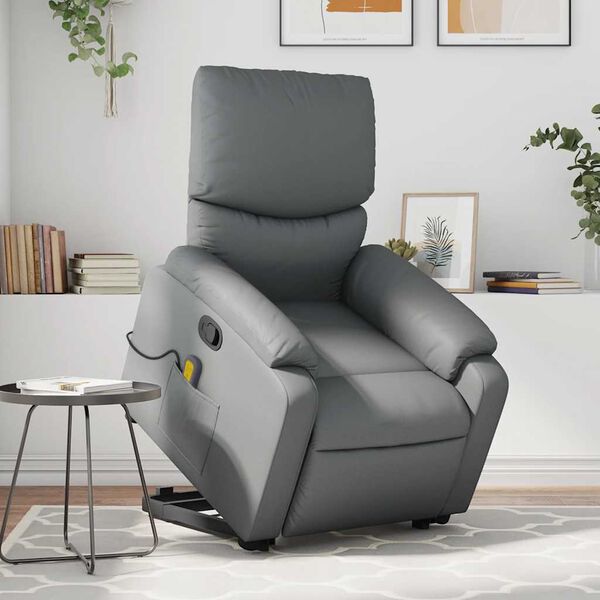 vidaXL Stand Up Massage Recliner Chair Gray Faux leather, metal, plywood