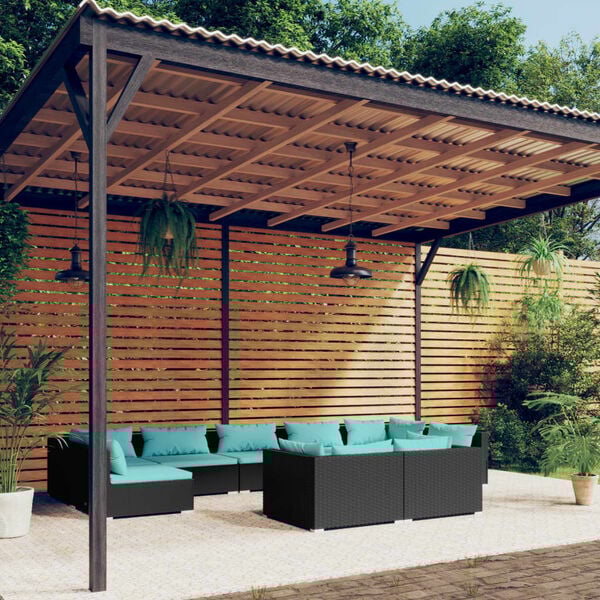 vidaXL Garden Lounge Set Black PE rattan, powder-coated steel, plastic