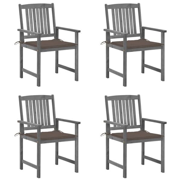 vidaXL Patio Chair Set of 4 Gray Solid acacia wood with a gray wash finish