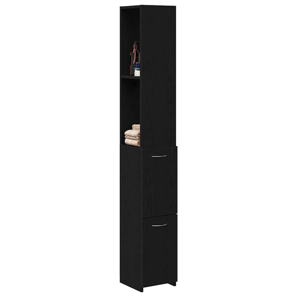 vidaXL Bathroom Cabinet with Drawer Black Oak 9.84 x 9.84 x 66.93 in