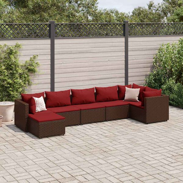 vidaXL Patio Lounge Set Brown PE Rattan, Powder-Coated Steel 7 Piece Set